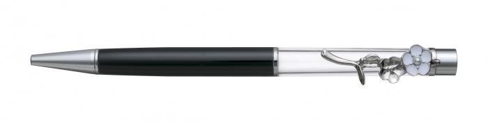 フラワークリップボールペン　シルバー　5本セット　ブラック